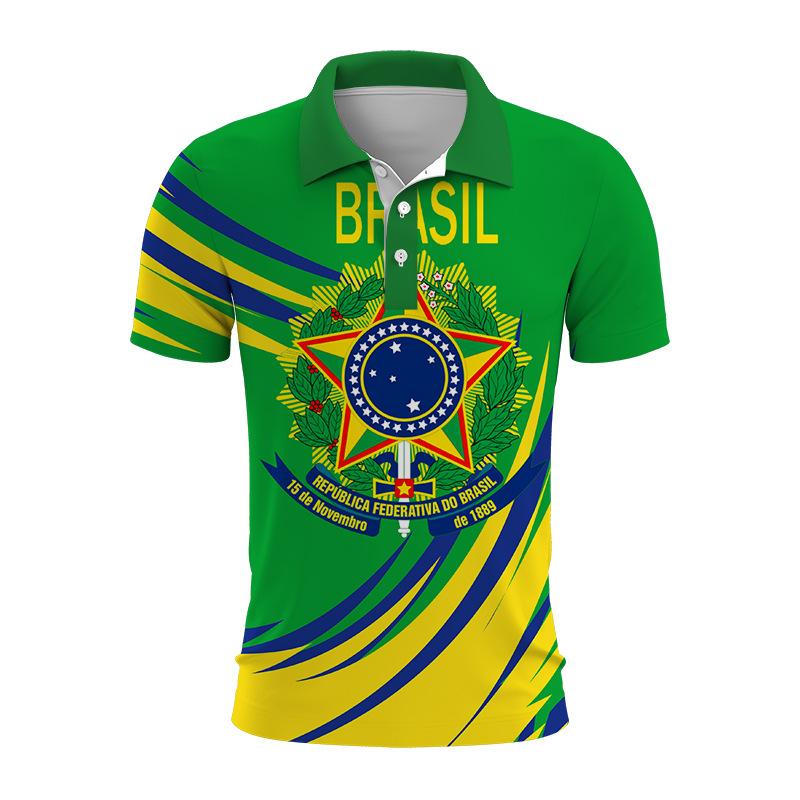 Brazil National Emblem 3d Printed Summer Button Down Collar Polod For Men Casual Tops Oversized Short Sleeve Trend Men Clothing