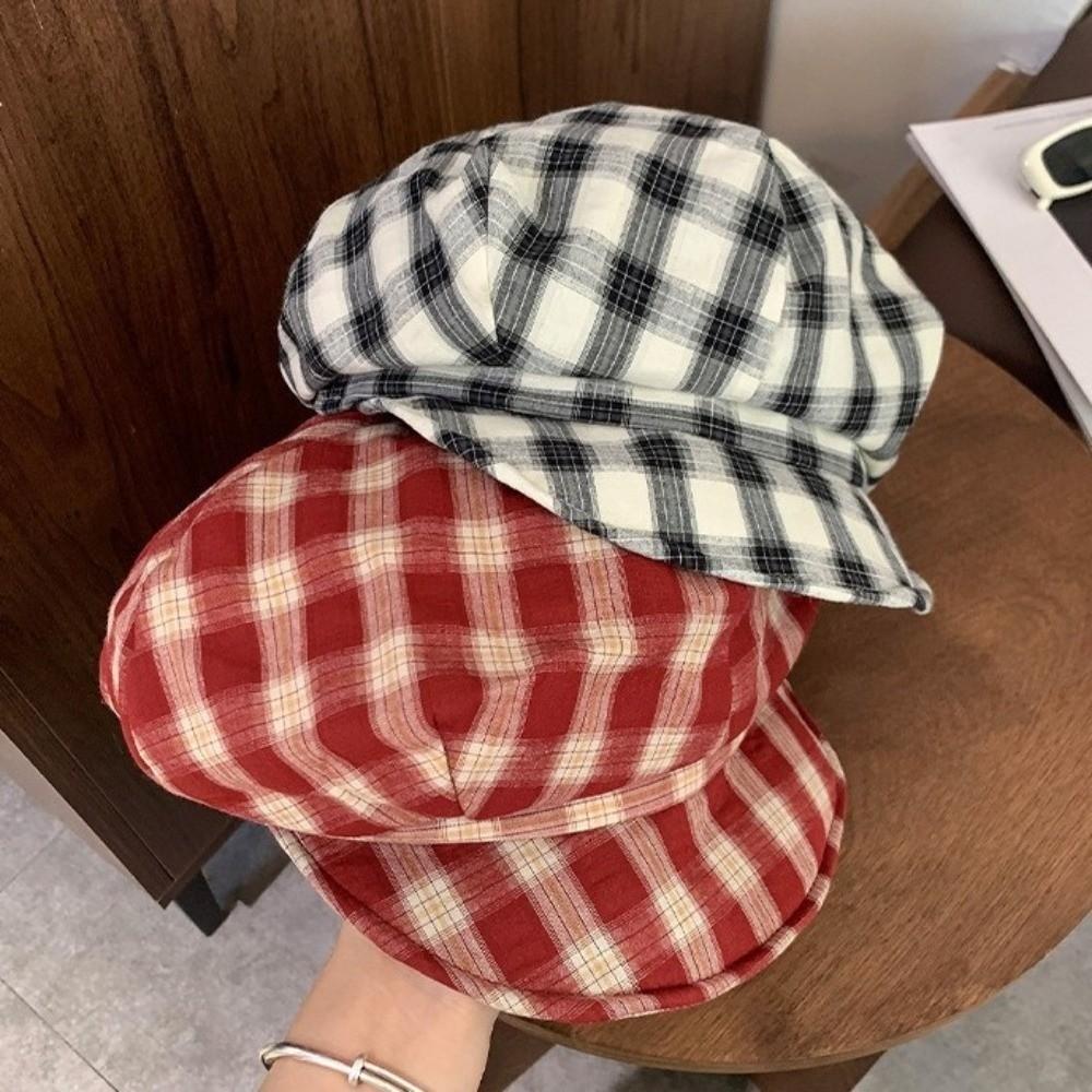 Nuovo Berretto Morbido a Quadri Bordo Sottile Ottagonale Irregolare Cappello da Pittore Artista Stile Retrò Casual Berretto da Giornalaio con Visiera Viaggio
