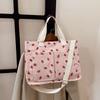 Corduroy Strawberry Print Tote Bag Women Large Capacity Shoulder Bag With Multiple Pocket Adjustable Strap Commut Casual Handbag