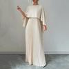 Women's Pleated Flowy Maxi Dress Split Cape Sleeve Formal Wedding Guest Dress Cocktail Evening Party Long Dress