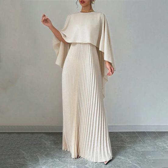 Women's Pleated Flowy Maxi Dress Split Cape Sleeve Formal Wedding Guest Dress Cocktail Evening Party Long Dress