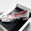 Fashion Sweet Square Toe Bow Mary Jane Shoes Women Patent Leather Shallow Slide Sandals Comfortable Square Heel Designer Brand Sandals