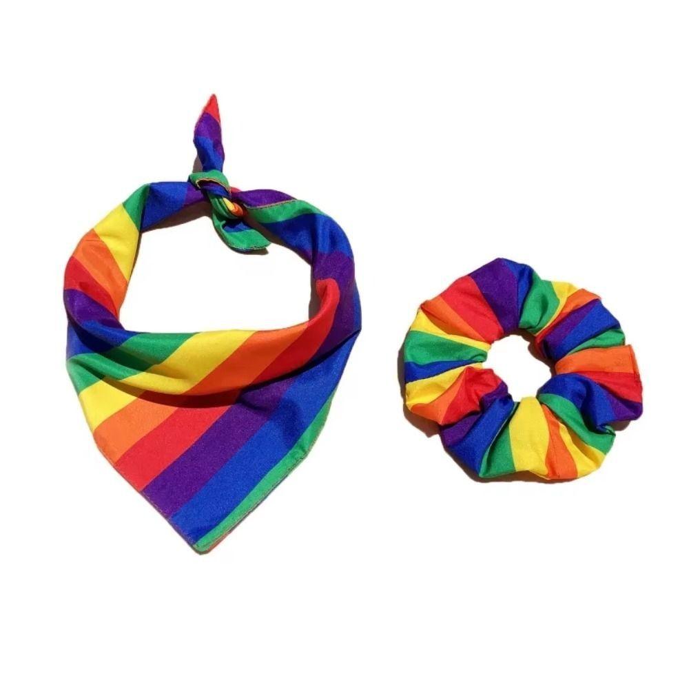 Coloured Rainbow Hair Tie Hair Hoop Fashion Dog Bandanas Scarf Hair Decoration Pride Day Pet Handkerchief For Pride Month
