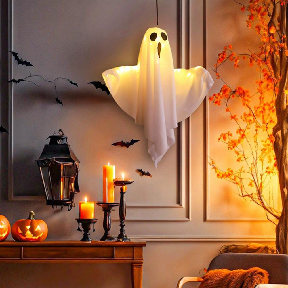 Practical-Halloween Ghost With Lights Happy Halloween Decorations For Home Favors Hanging Ghost Lantern белый