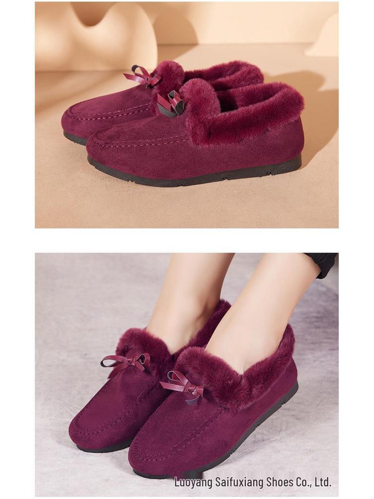 Dames Gevoerde Platte Schoenen - Warm, Velours, Herfst/Winter 2022 Collectie