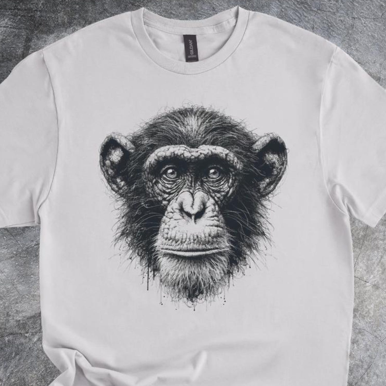 Chimpanzee Portrait Shirt Primate Illustration Graphic Tshirt Cotton Style Tee Short Sleeve Light Gray 130