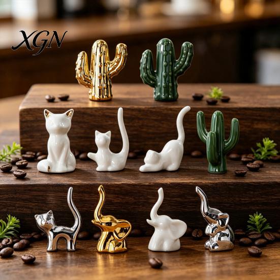 White Ceramic Figurine Nordic Minimalist Ornaments, Abstract Bear/Cat/Elephant/Cactus Sculpture Tabletop Decor for Elegant Table Centerpieces