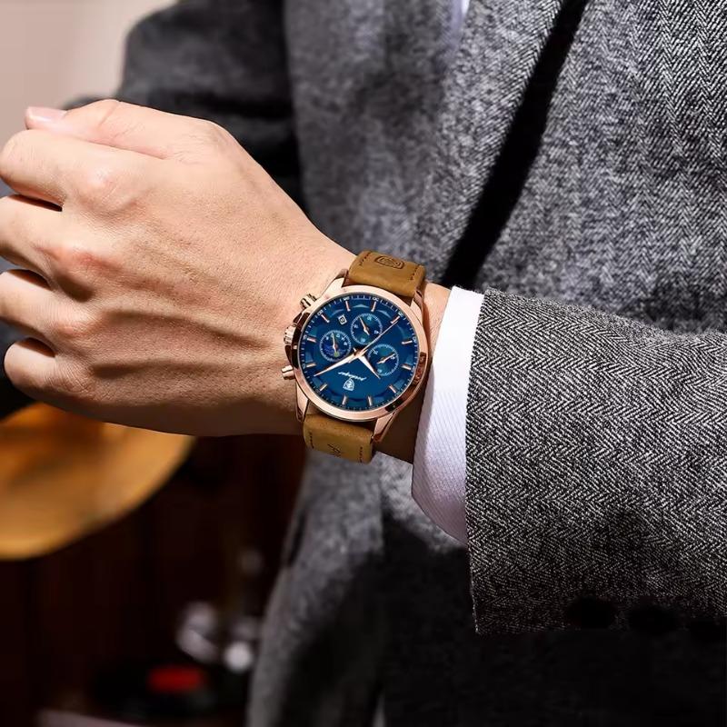 POEDAGAR Luxury Man Wristwatch Sports Leather Quartz Watch Waterproof Luminous Calendar Chronograph Watches Male Clock