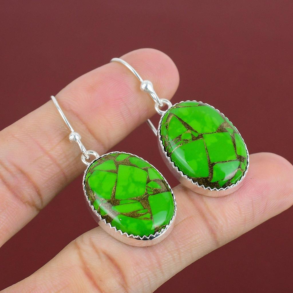 Copper Green Turquoise Earring 925 Sterling Silver Earrings Gemstone Earring Dainty Jewelry Handmade Earring Silver Jewelry Engagement Gifts