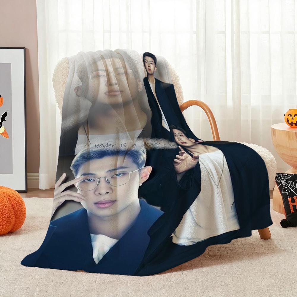 Rm Kim Namjoon Kpop Collage Print Flannel Blanket Soft Warm Throw Blanket For Living Room Bedroom Recliner Home Decor Holiday Gift