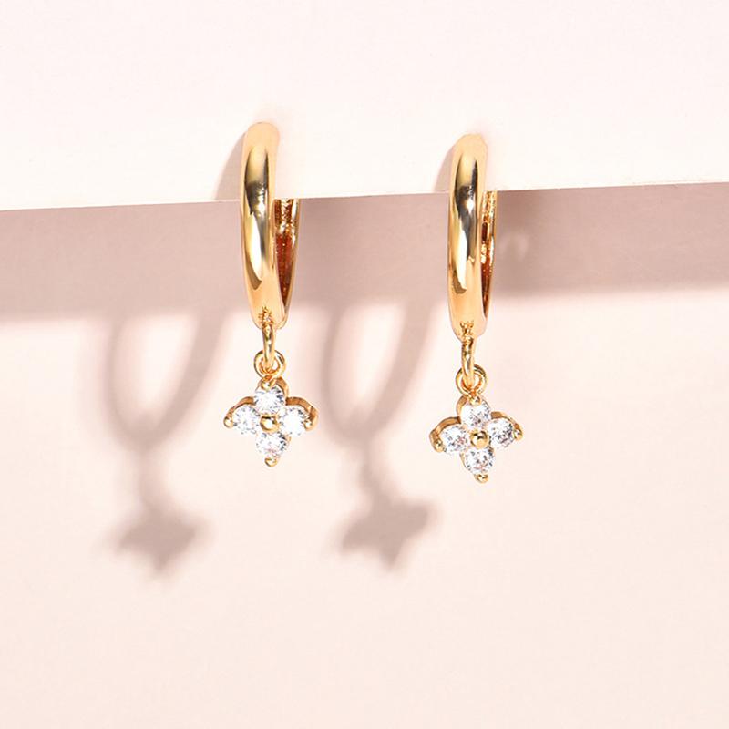 Simple Gold Color Stainless Steel Floral Sweet Earrings Temperament Simple Inlaid Zircon for Women Wedding Jewelry Accessories