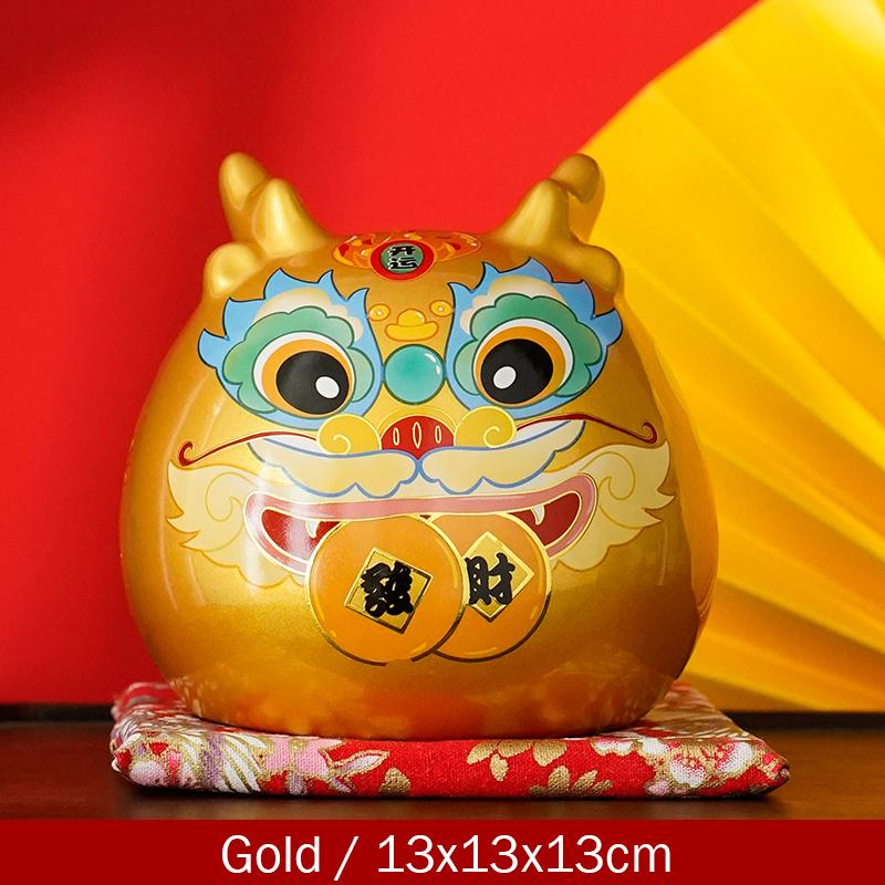 5 Inch Ceramic Dragon Money Box Maneki Neko Ornament Home Decoration Mascot Gold Dragon Figurine with Gift Box