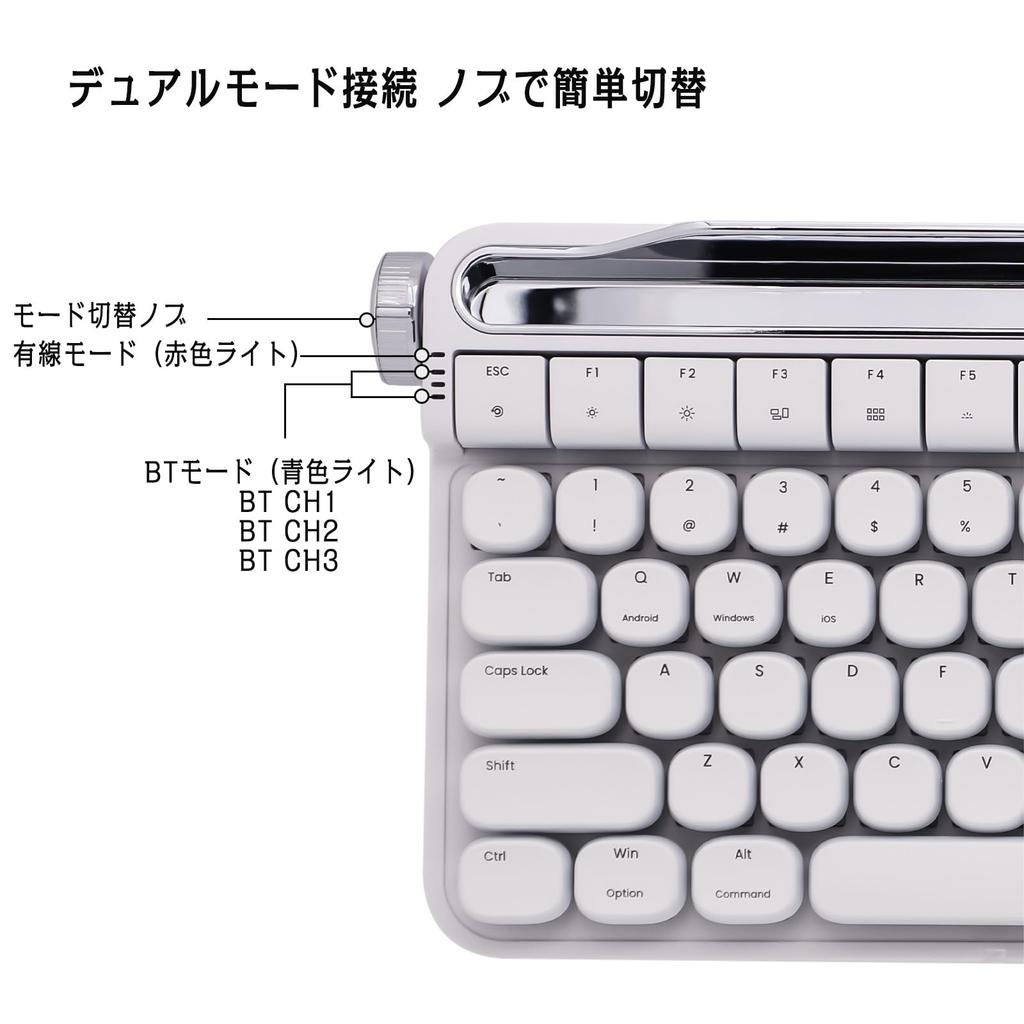 OUSEITECH x ACTTO B703 Mechanical Wireless Retro LED Wired Blue 84 Compatible with and with for and Laptops Typewriter-Style Keyboard, Design,