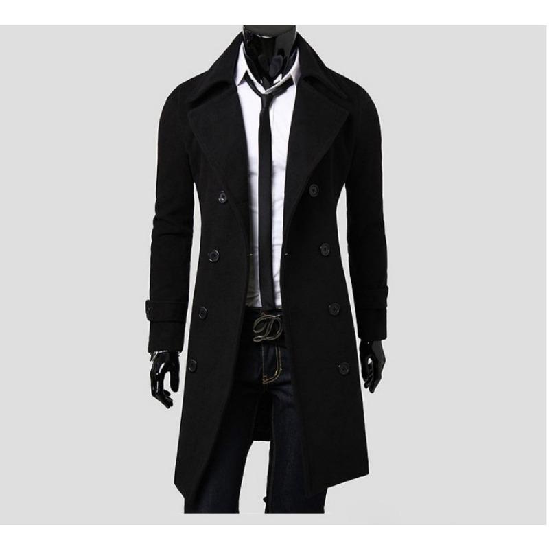 Men S Double Breasted Mid Length Casual Slim Woolen Trench Coat