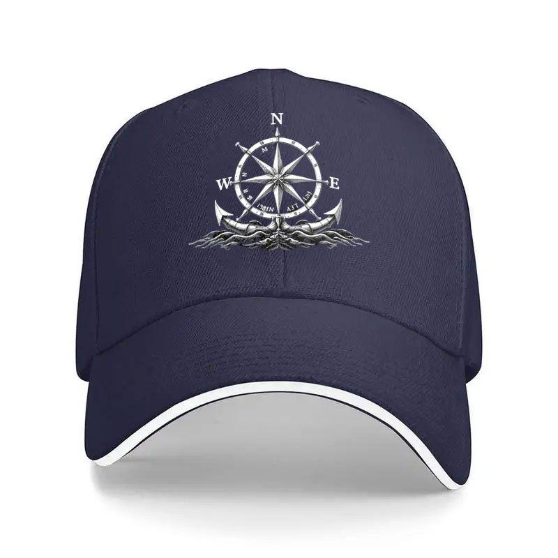 Nautical Compass Anchor Baseball Cap Vintage Sailor Polyester Adjustable Outdoor Adventure Cap