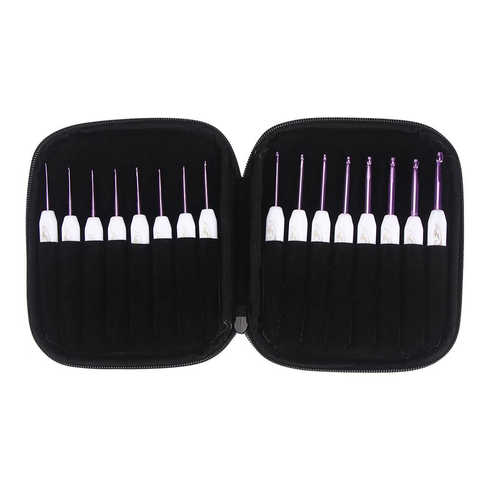 

17pc ABS Plastic Handle Printed Aluminum Crochet Hook Set with Storage Bag, Full Size Set of Sweater Knitting Needles Tools