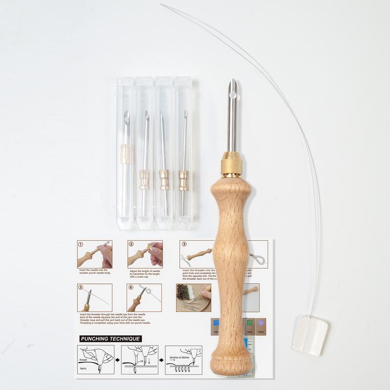 Punch Needle Kits Wooden Handle Punch Pen Embroidery Tools 5/3.5/2.5/2/1.6mm Needles Hooking Tool Kits for Embroidery Floss