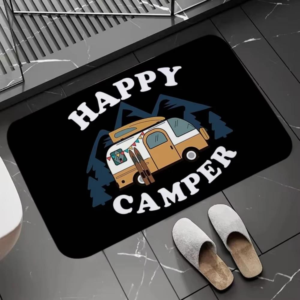 Joyful Camping Car Design Door Mat Cartoon Style NonSlip Entrance Rug for Living Room Bedroom Nursery Garden Balcony Sunroom