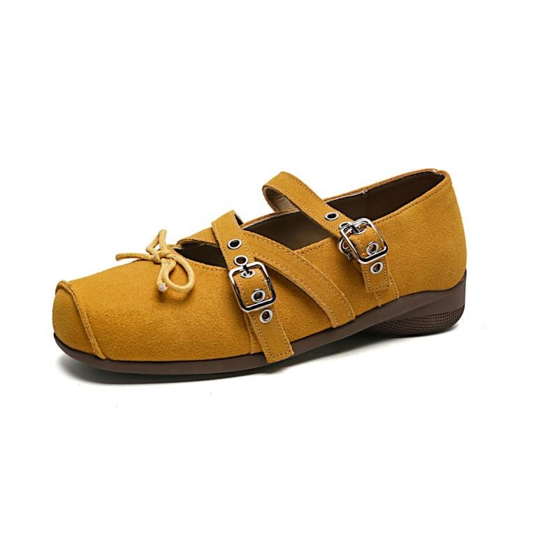 The owner's own version~ Red cross-strap bow small single shoes women's new shallow rivet flat-soled ballet shoes