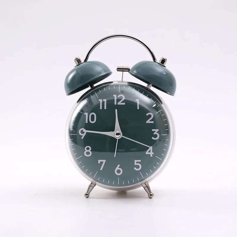 

4 Inch Twin Bell Loud Alarm Clock With Soft Night Light Battery Operate Table Alarm Clocks Non-Ticking For Home Bedroom Decor зелёный