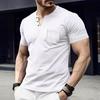 Herren Henley-Kragen Kurzarm T-Shirt mit Tasche Lässig Atmungsaktiv Sommer Basic Top für Herren