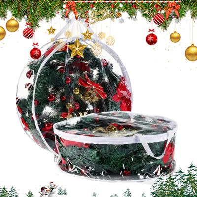 Sac de rangement pour couronnes de Noël avec poignée et fermeture à glissière, grande capacité, guirlandes transparentes