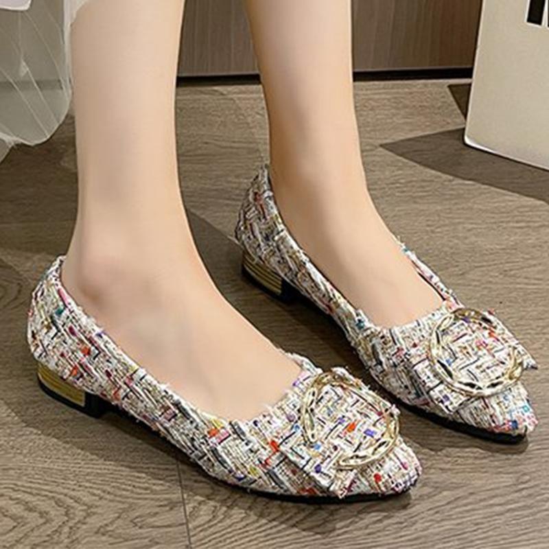 Fashion Fashion Patchwork Flats Shoes for Women Spring Buckle Slip On Low Heel Pumps Woman Spring Autumn Korean Pointed Toe Shoes Ladies