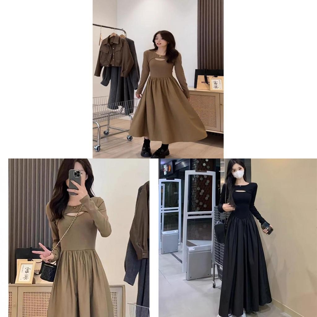 French Style Knit Spliced Long Dress With Hood For Elegant Autumn Women