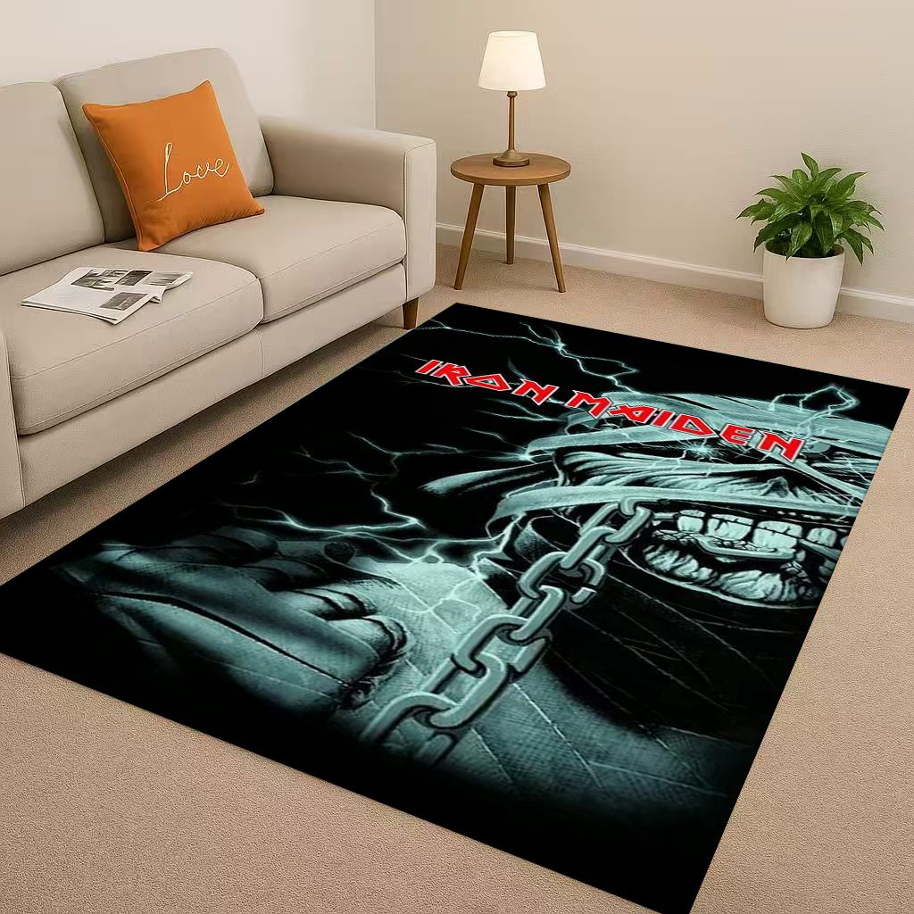 3D I Iron M Maidens Music Sign Living Room Non Slip Area Rug Soft Carpet for Bedroom Playroom Sofa,Easy Clean Home Decor Doormat
