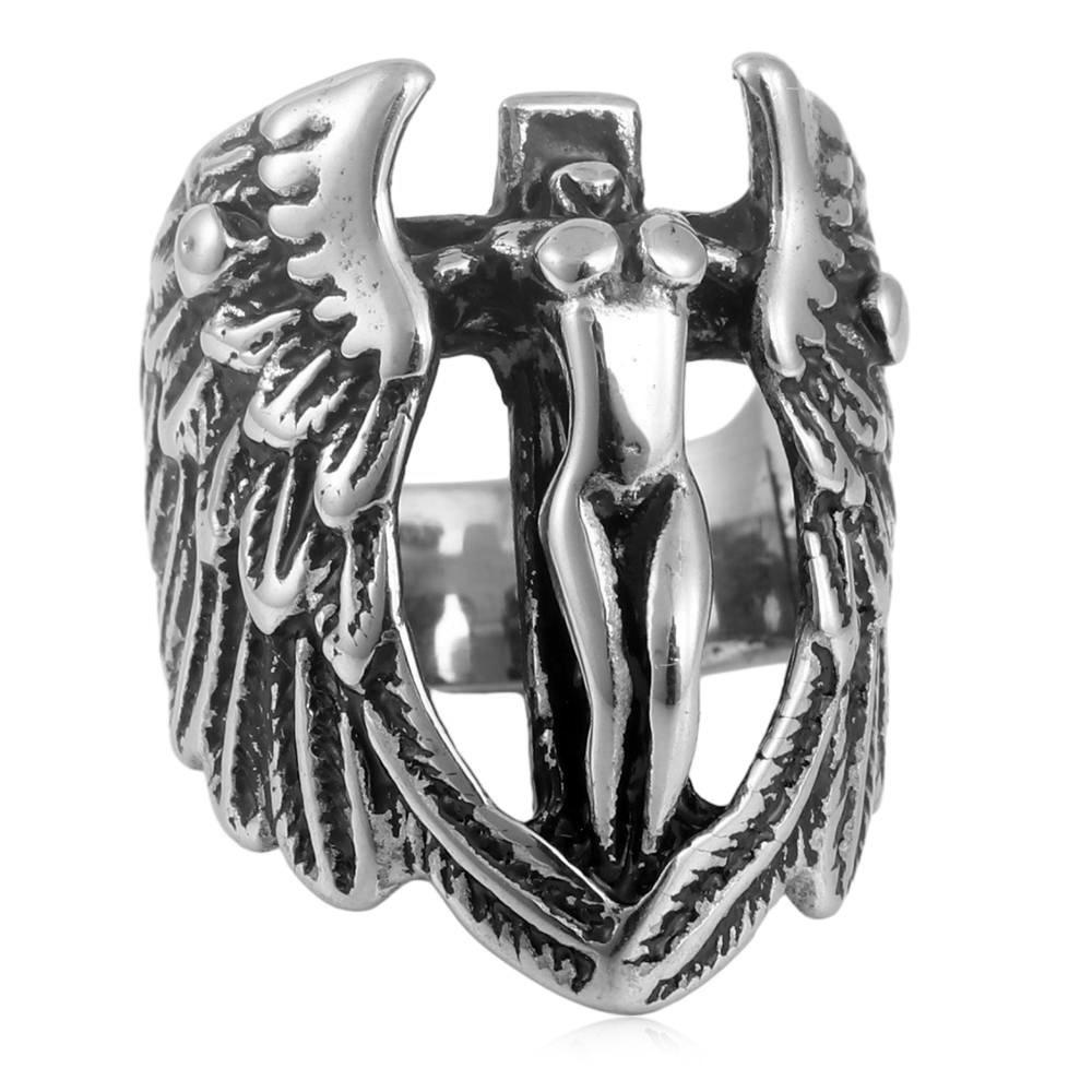 European and American New Angel Wing Ring, Vintage Trendy Men s Cross-Shaped Ring 2026 No. 7