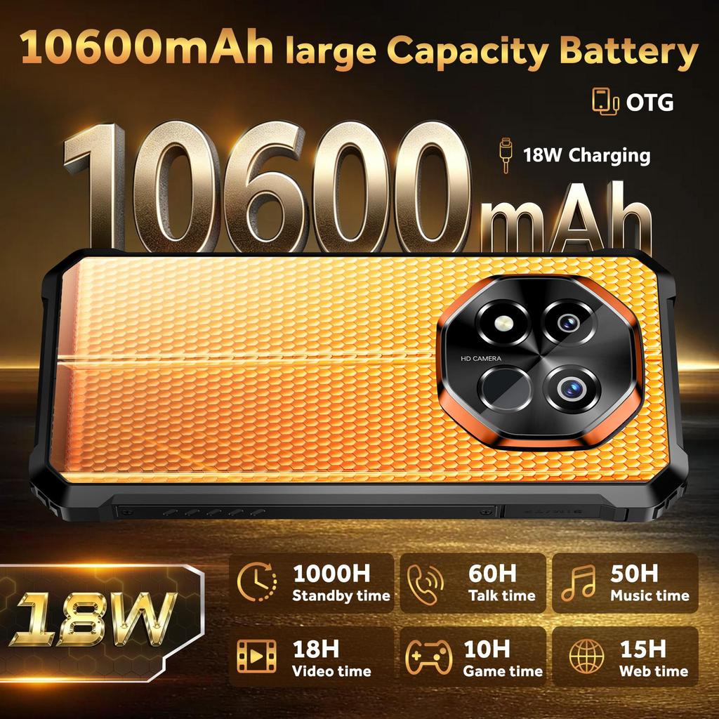 Oukitel G7 Smartphone Robusto Android 16, 16GB+64GB/1TB, 10600mAh, Display 6.52", Fotocamera 16MP, 4G Dual SIM/IP68/IP69K/GPS/OTG/Impronta Digitale
