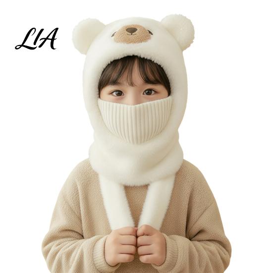Kids Christmas Gift Winter Accessories Balaclava Hat, Cute Bear Ear Face Mask Fun Cold Weather Outdoor Gear Squeaky Tail, Fuzzy Windproof Ski