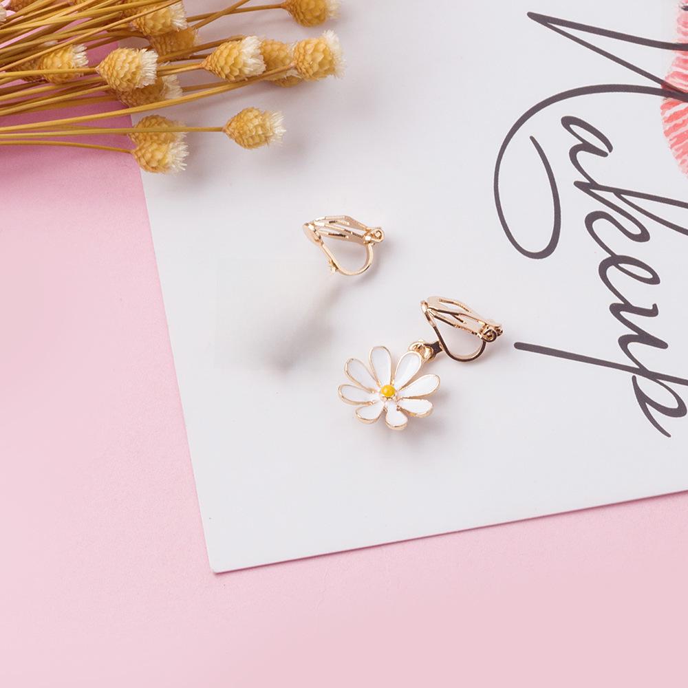 925 Silver Daisy Flower Oil Drop Earrings, Ear Clips, and Diamond Accents - Elegant and Versatile for Any Occasion