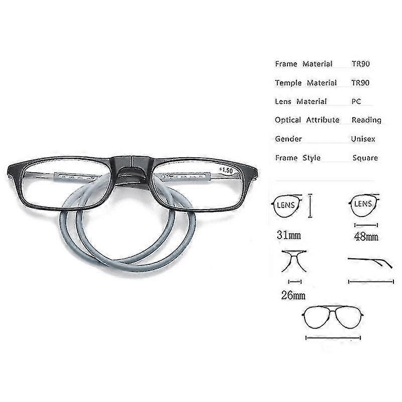 Reading Glasses High-grade Tr Magnetic Absorption Hanging Neck Funky Readers Glasses-2.5 Magnification-Red