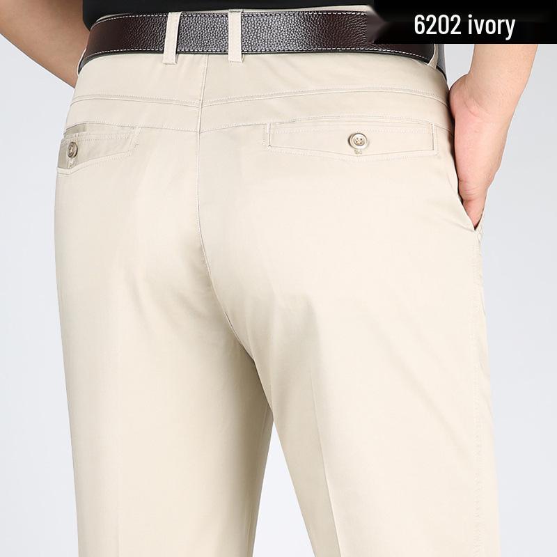 Men's High Waist Tencel Ice Silk Cotton Pants: Spring/Summer Casual, Straight-Leg, Non-Iron, Loose Fit.