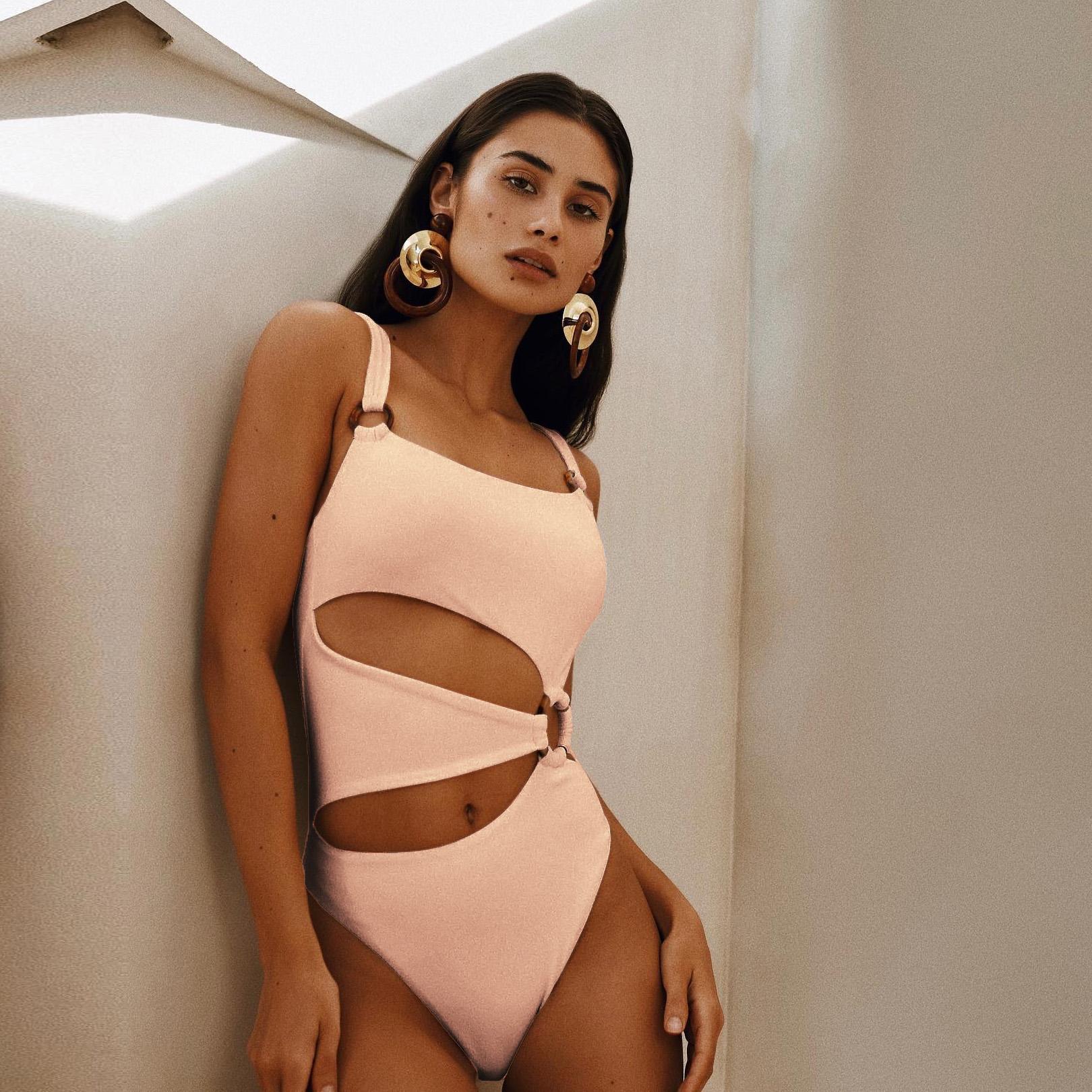 

Женский сплошной цвет, тонкий купальник, комплекты бикини L розовый