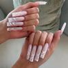 24 Stuks Herbruikbare Zelfklevende Nepnagels French Lang Ballet Roze Roos Contrast Lijn Press On Nagels