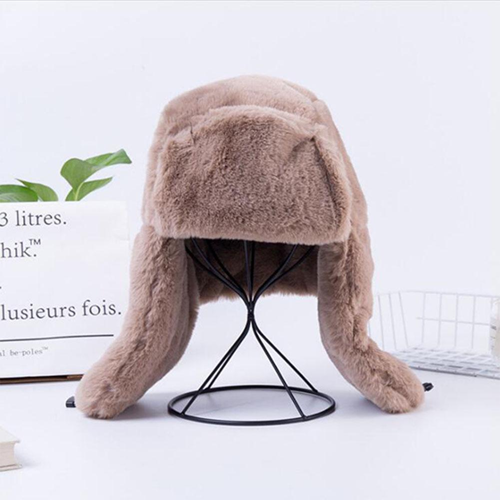 Women Winter Plush Bomber Hat with Earflap Solid Color Lady Thicken Warm Ushanka Hat