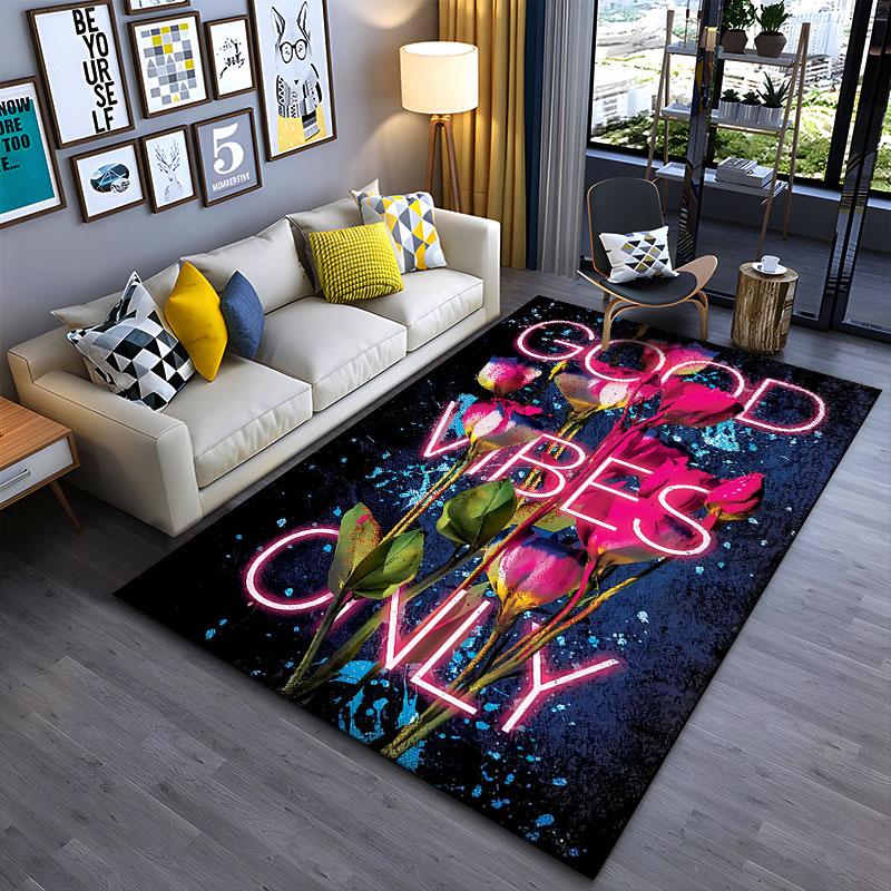 Good Vibes Rose Neon Design suitable as a non-slip mat for the living room or bedroom sofa