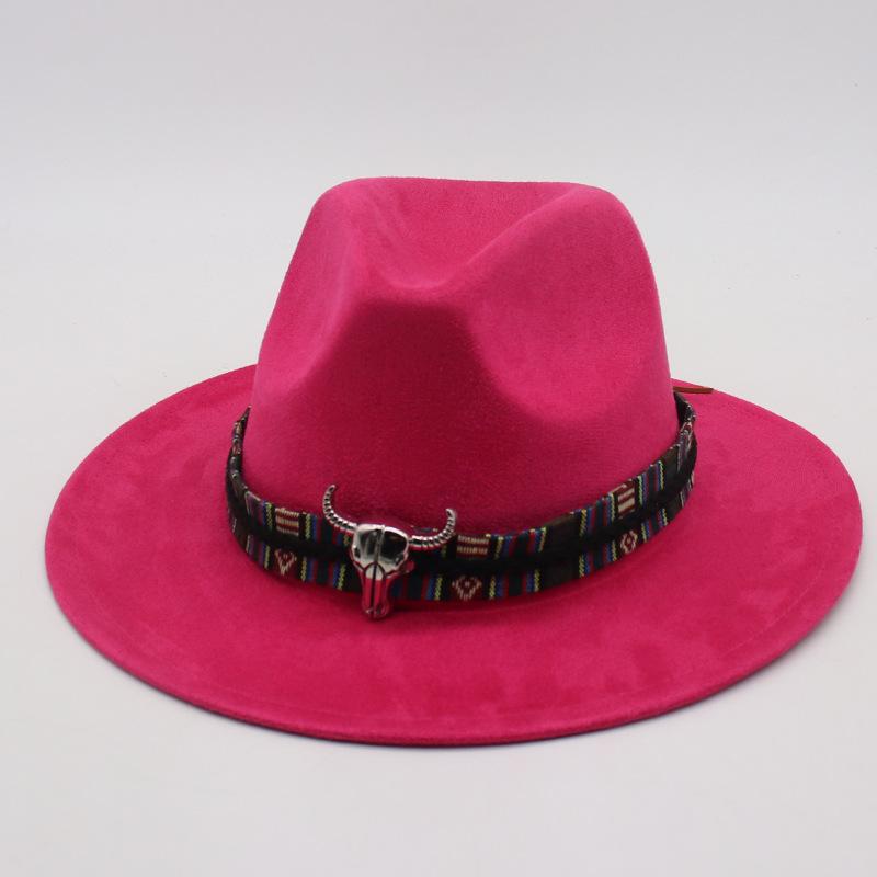 Wind Western Cowboy Hat Horn Woolen Jazz Top Hat Men And Women'S Ethnic Style Felt Hat Big Eaves Hat