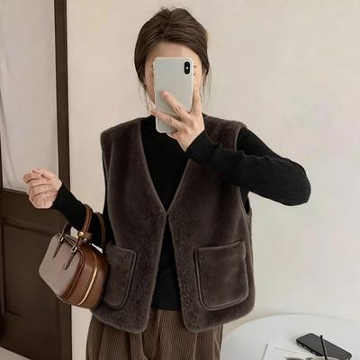 Gilet in Pile Sherpa da Donna Caldo Giacca Senza Maniche Accogliente Cappotto con Zip e Tasche Capispalla Autunno Inverno