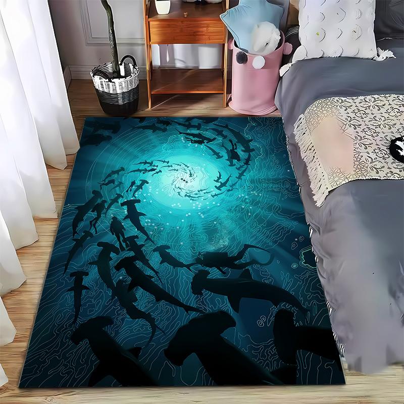 

Swirling Sharks in Deep Blue Ocean Rug, Artistic Design Suitable for use as an anti-slip game mat for living room and bedroom sofas 40x60cm( 15x23in )