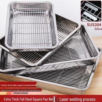 Stainless Steel Tray with Oil Control Mesh Rack and Draining Grill Pan