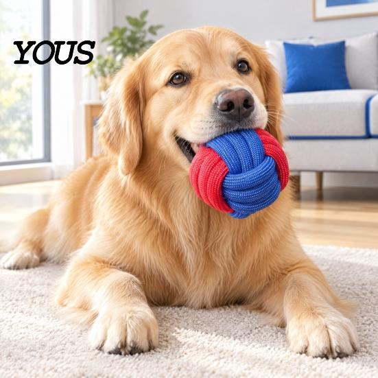 Durable Dog Rope Toys Woven Braided Toy, Cotton Knotted Chew Aggressive Anxiety Relief for Dogs Interactive Tug-of-War Ring Pet Toy Indoor And Outdoor