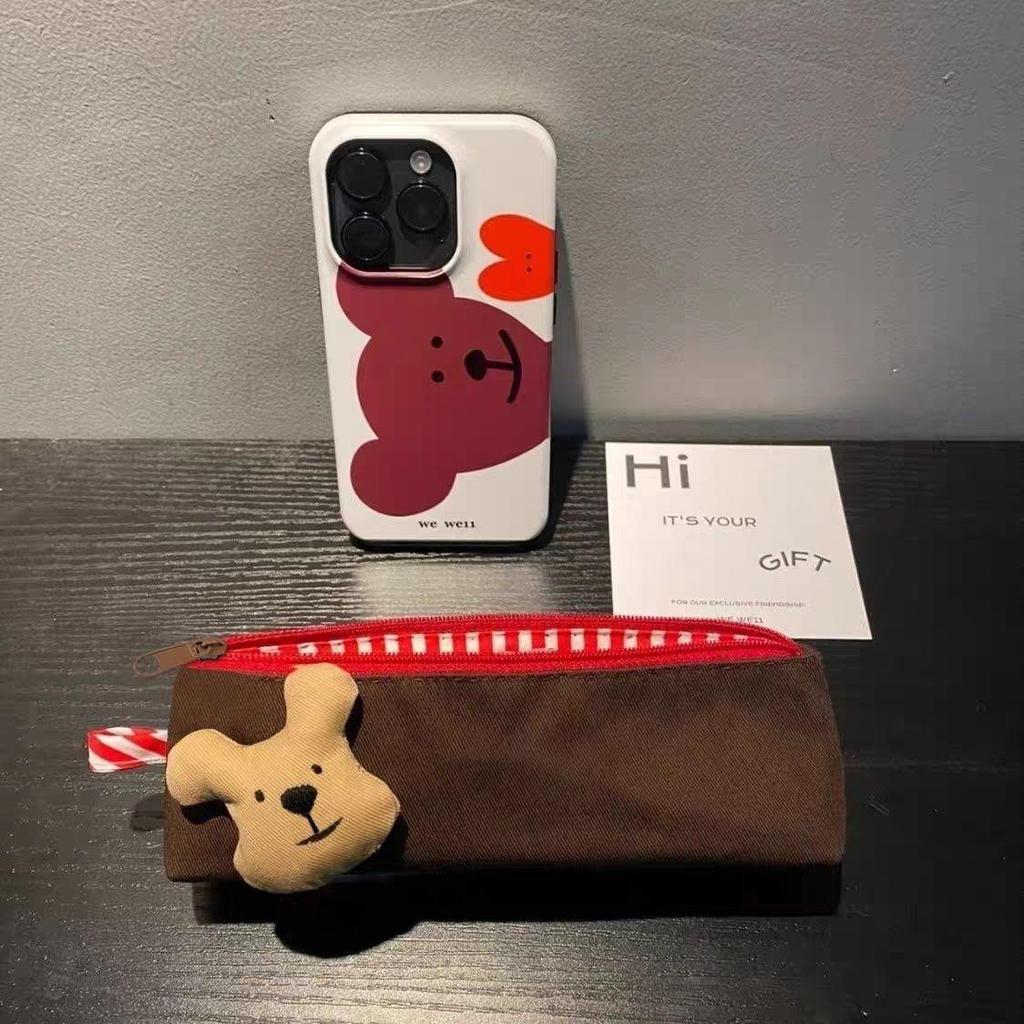 Korean Style Cute Puppy Pencil Case: Large Capacity, Girlish Heart Design, Multifunctional & Portable Storage Bag for Students