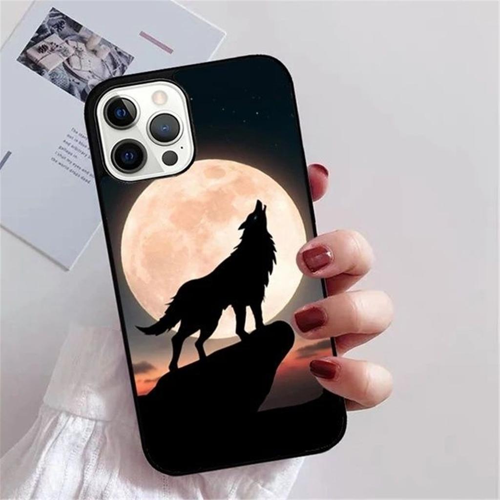 Wolf Howling At Moon Silhouette Frosted TPU Phone Case For IPhone 15 Pro Max & Samsung Galaxy S24 Ultra, Shockproof Cover