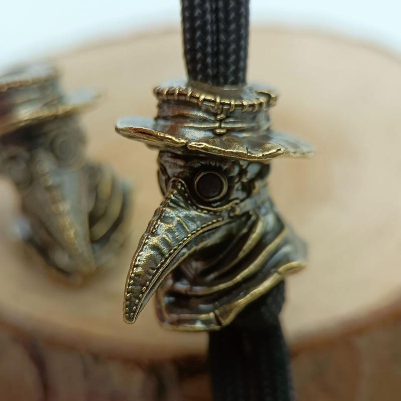 Brass Plague Doctor Crow Knife Pendant Personality Car Key Pendant Punk Fashion Paracord Rope Bead Pendant Accessories