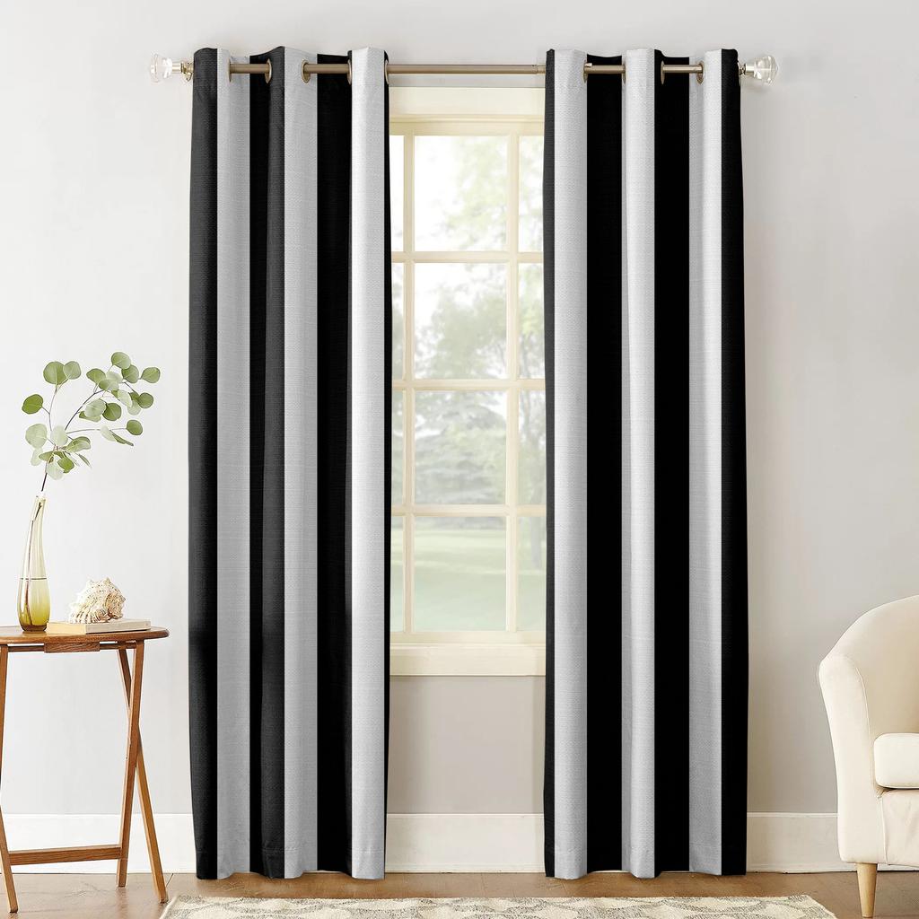 Simple Black And White Stripes Blackout Curtains for Children Kids Home Decor Bedroom Living Room High Shading Window Curtains