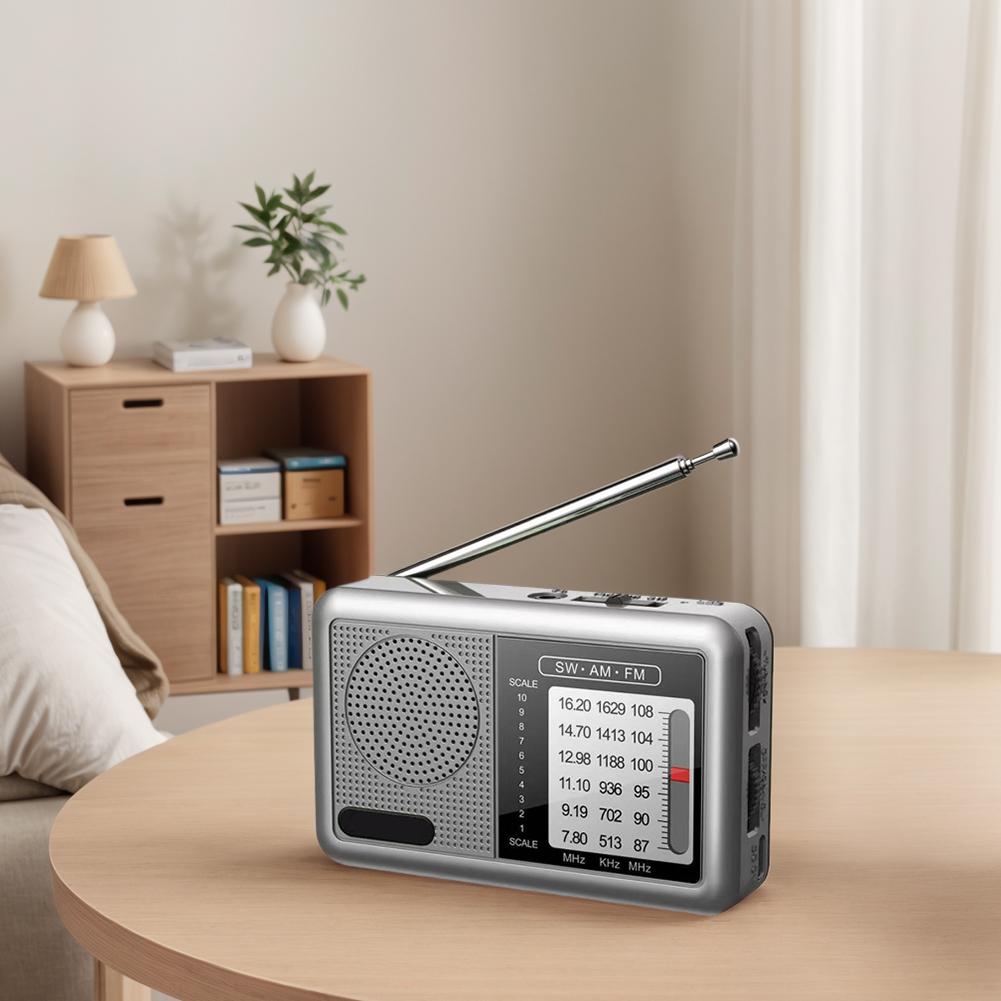 Portable Radio Rechargeable Mini FM Radio with Earphone Jack Broadcast Radio 360 Degree Rotating Antenna for News Entertainment