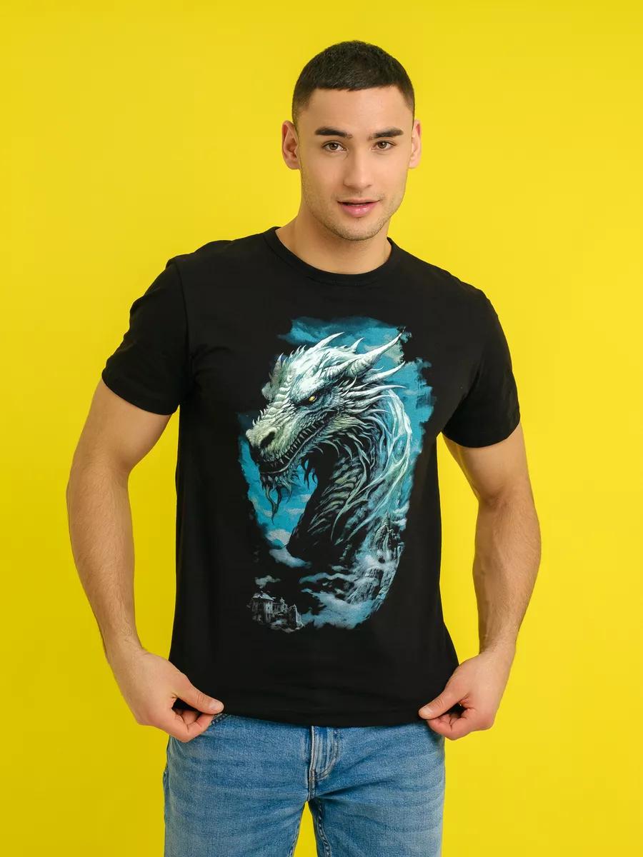 Black y2k fashionable cotton oversized T-shirt with dragon print M